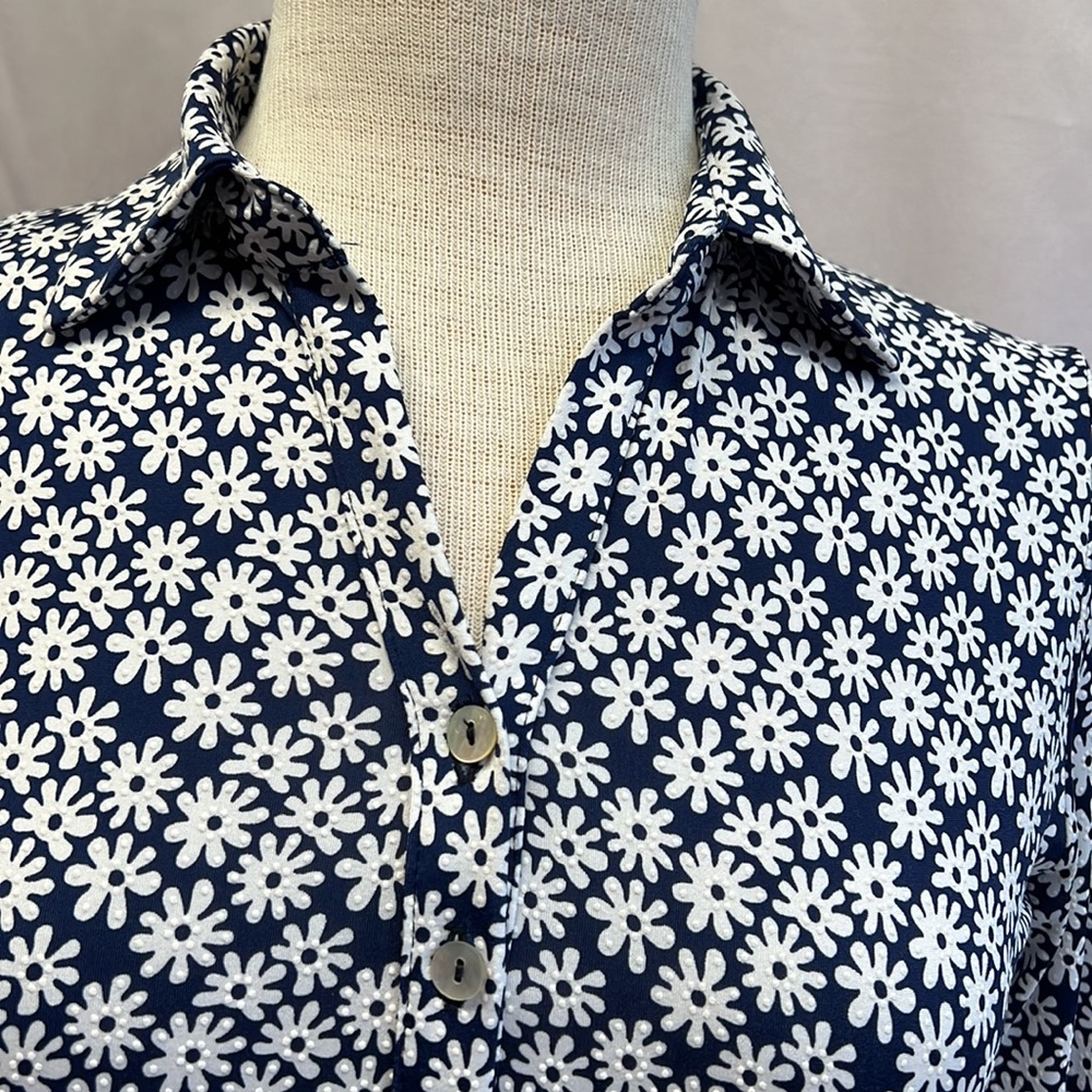 Sassia Paris Daisy Print Long Sleeve Navy Top Size 2